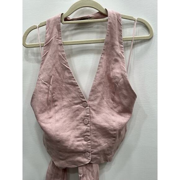 Nicholas Womens Nia Linen Halterneck Vest Button-Front Tie Back Pastel Pink Sz 6 - Picture 4 of 10